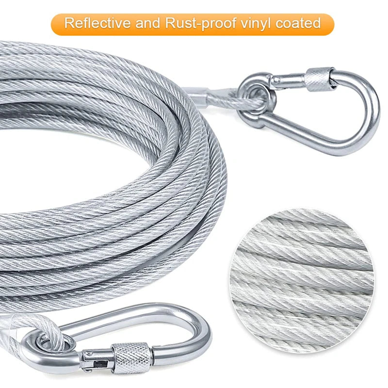 Double-headed Dog Tie Out Cable Leash ,raction rope with metal buckle steel wire anti-rust training collar,Outdoor Dogs Strap