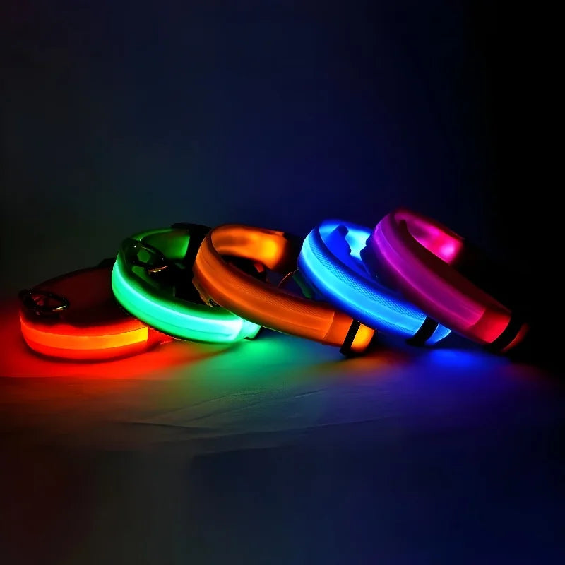 Dog Collar Nylon LED Night Safety Flashing Glow In The Dark Pet Dog collar.