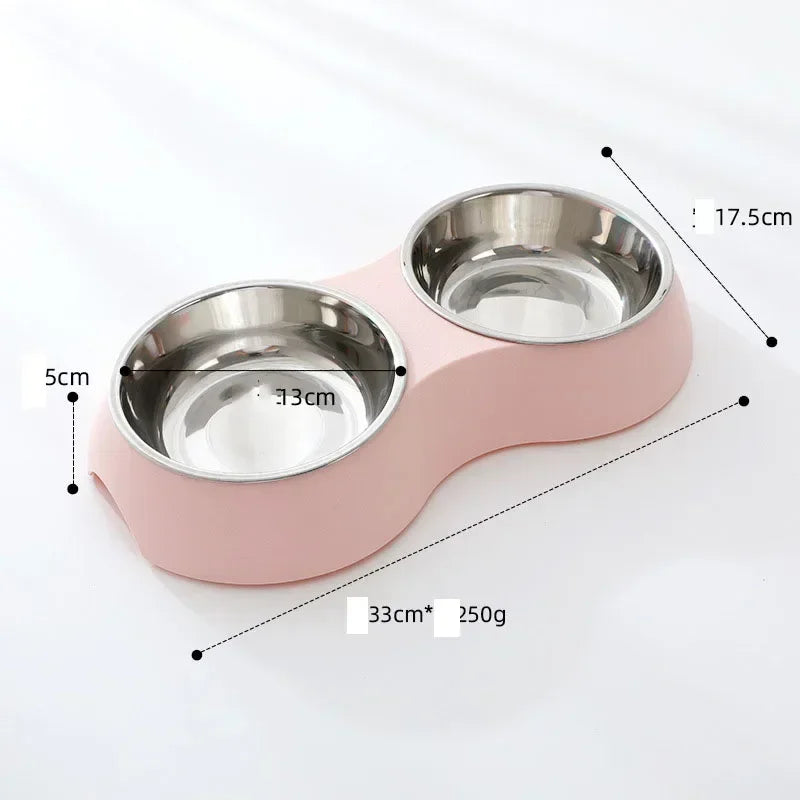 Double Pet Food Bowl Stainless Steel Drinkware.