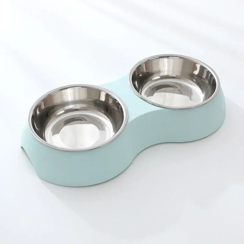 Double Pet Food Bowl Stainless Steel Drinkware.