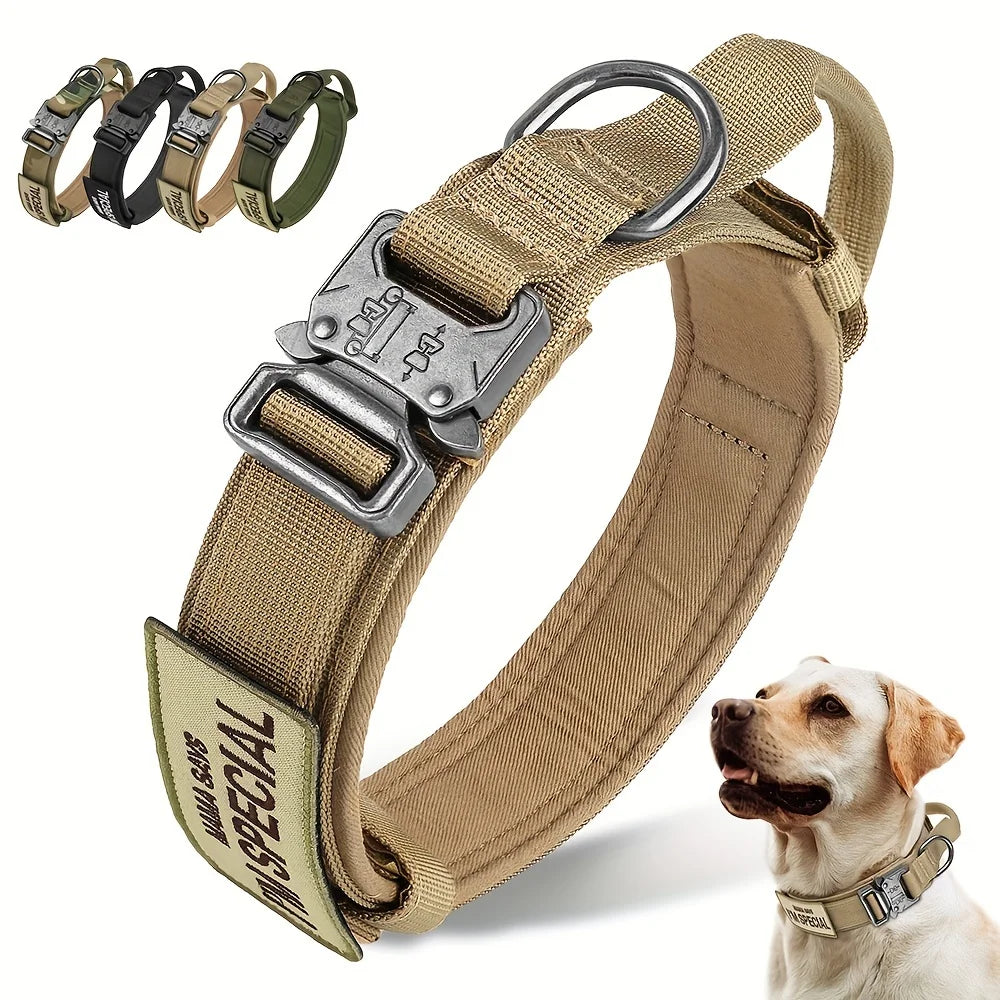 Heavy Duty Tactical Dog Collars with Handle Military K9 Collar with Patch Outdoor Training and Walking for Medium and Large Dogs