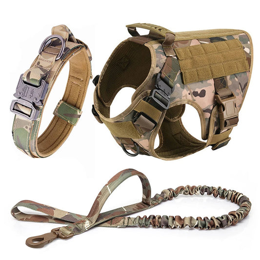 Large Dog Harness Collar Leash Set, Military Dog K9 Harnesses, Pet Tactical Vest Training German Shepherd For Medium Large Dogs