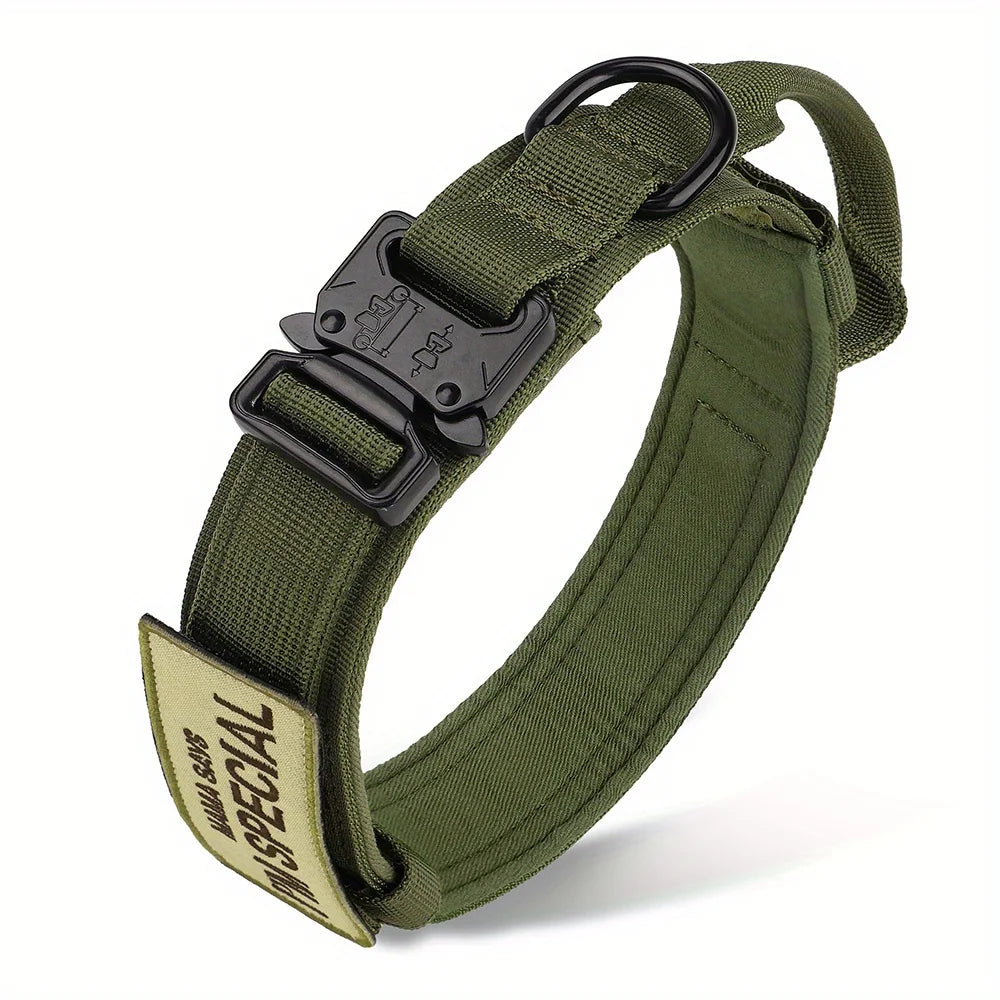 Heavy Duty Tactical Dog Collars with Handle Military K9 Collar with Patch Outdoor Training and Walking for Medium and Large Dogs