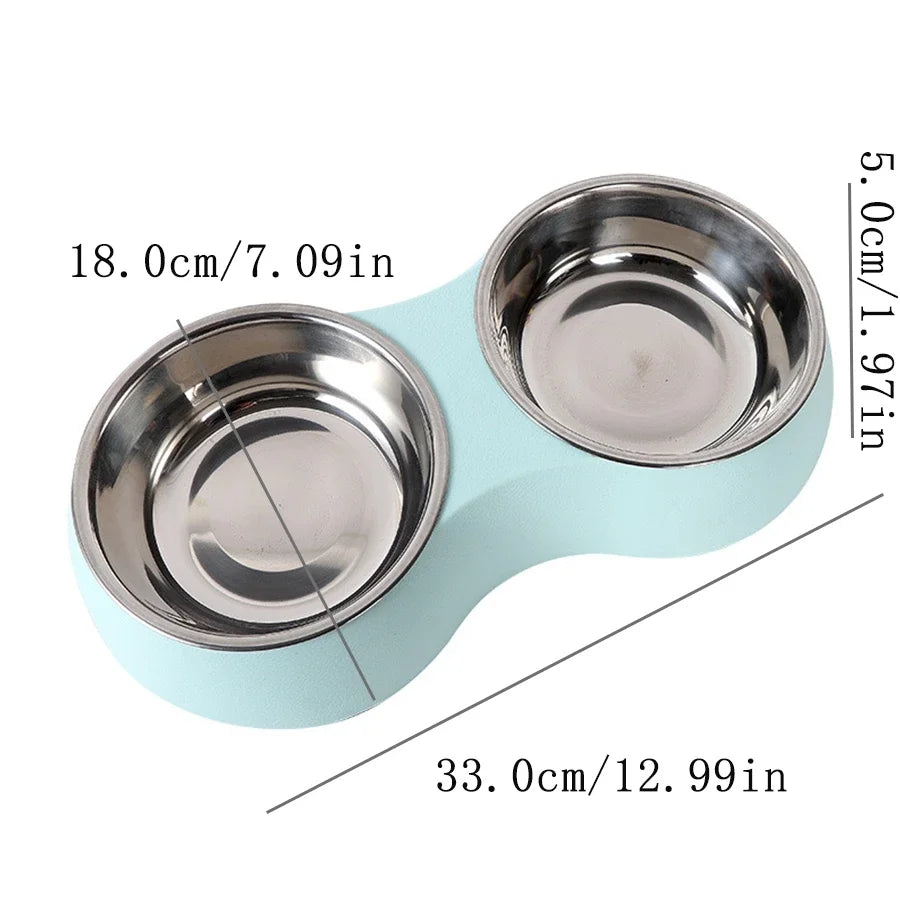 Double Pet Food Bowl Stainless Steel Drinkware.