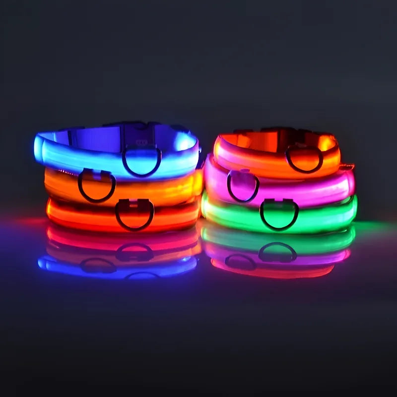 Dog Collar Nylon LED Night Safety Flashing Glow In The Dark Pet Dog collar.