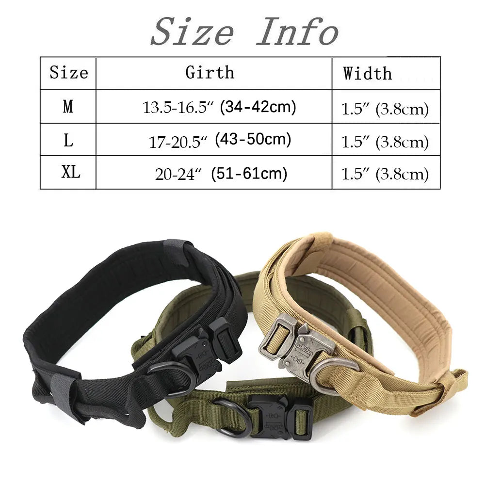 Heavy Duty Tactical Dog Collars with Handle Military K9 Collar with Patch Outdoor Training and Walking for Medium and Large Dogs