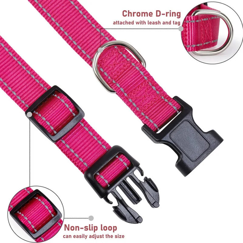 Reflective Dog Collar Strap With Adjustable Safety Nylon Pet Collar.