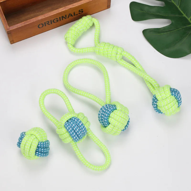 Green Pet Dog Toys, for Large, and Small Dogs. Toy Interactive Cotton Rope, Mini Dog Toys Ball for Dogs, Accessories Toothbrush Chew Puppy Toy.