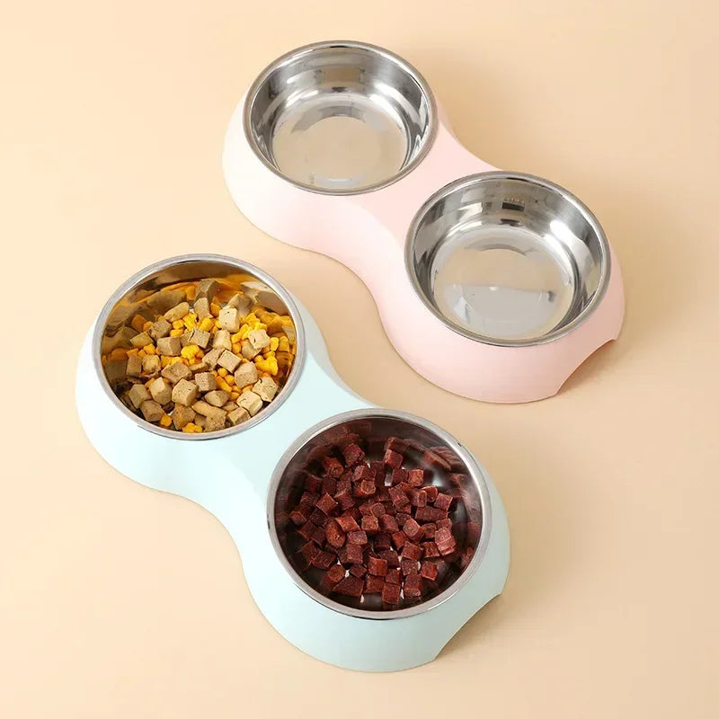 Double Pet Food Bowl Stainless Steel Drinkware.