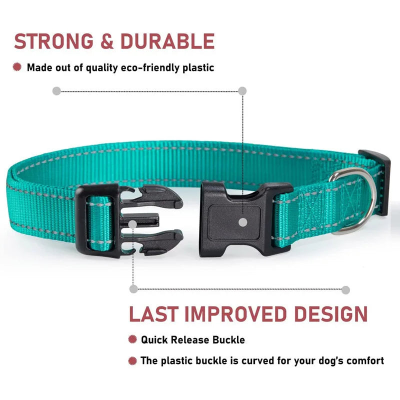 Reflective Dog Collar Strap With Adjustable Safety Nylon Pet Collar.