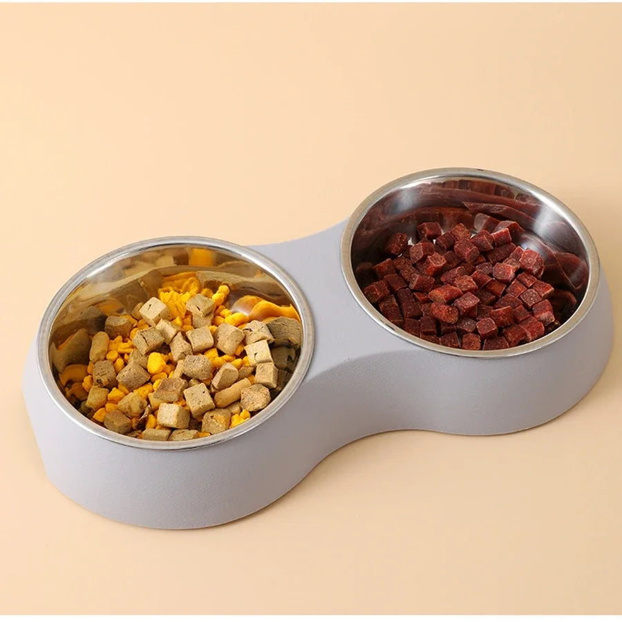 Double Pet Food Bowl Stainless Steel Drinkware.