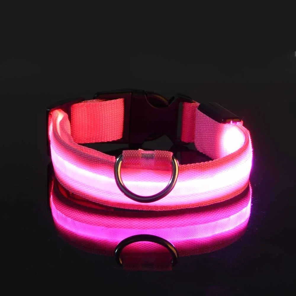 Dog Collar Nylon LED Night Safety Flashing Glow In The Dark Pet Dog collar.