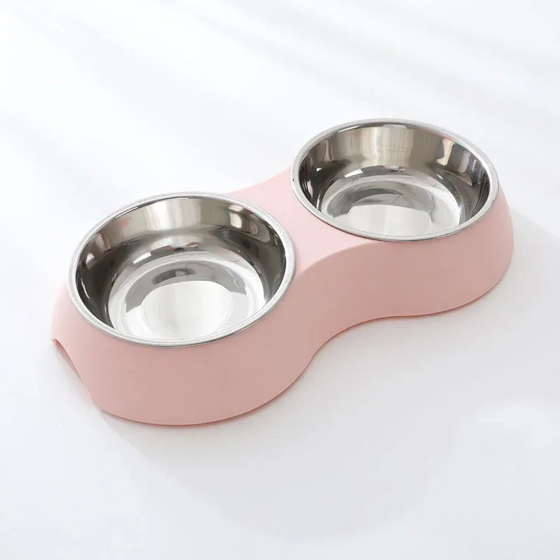 Double Pet Food Bowl Stainless Steel Drinkware.