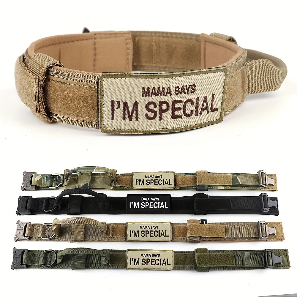 Heavy Duty Tactical Dog Collars with Handle Military K9 Collar with Patch Outdoor Training and Walking for Medium and Large Dogs