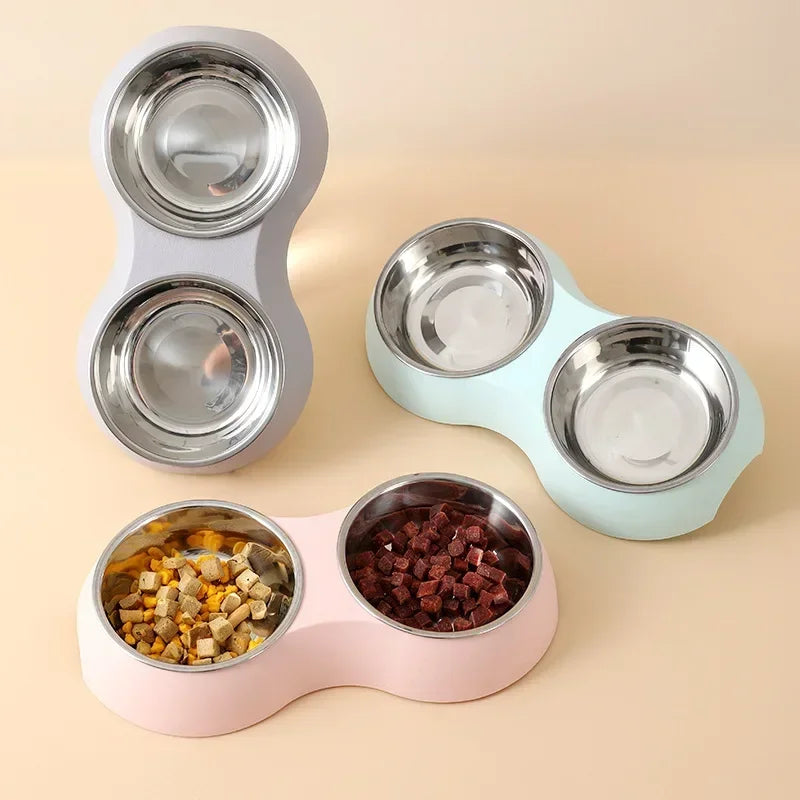 Double Pet Food Bowl Stainless Steel Drinkware.